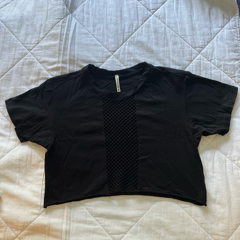 Emma & Sam black cropped tshirt with netted middle
